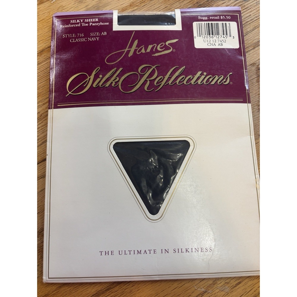 Hanes Silk Reflections, Silky,‎ Reinforce Toe, Pantyhose Style 716 Size A B Navy